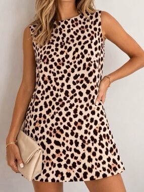Prosperina Emily Shift Dress Leopard Print Cotton Brown Size XS